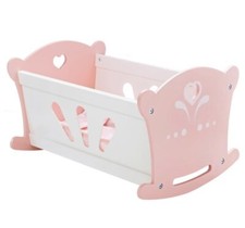 Pink & white Wooden Dolls Cot Crib Bed Kids Xmas Birthday Gift
