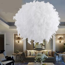20CM White Feather Shade Droplight Lamp Hanging Ball Bedroom LED Ceiling Light