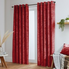 Crushed Velvet Curtains Pair Eyelet Ring Top Fully Lined- Black - Silver - White
