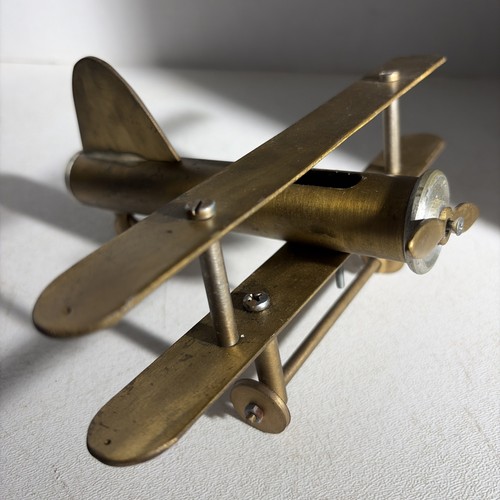 Vintage brass biplane airplane - brass,