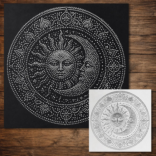 Sun moon mandala - sun, stipple