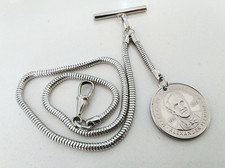 Vintage Pocket Watch Chain Serpentine Chrome 15" Alexander Fleming Millenium Fob
