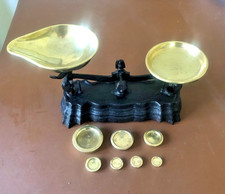 Original Vintage Small Cast Iron Sweet Shop Weighing Scales with Brass Weights