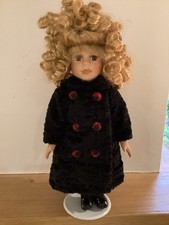 Victorian Style Doll.  Velvet Coat And Black Boots, On Stand.