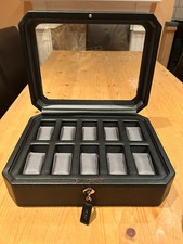WOLF Windsor 10 Piece Watch Box, Black Leather, Immaculate Condition.