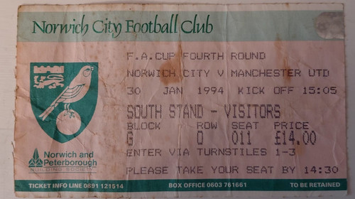 Ticket stub norwich city - city, v