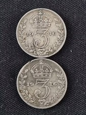 UK GREAT BRITAIN 3 Pence silver 1916 George V, nice grade