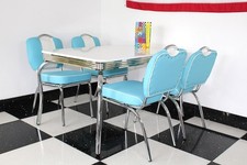 American Diner Furniture 50s  4 Legged Table & 4 Blue Studded Chairs