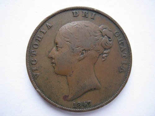 1847 victoria copper penny - 1847,