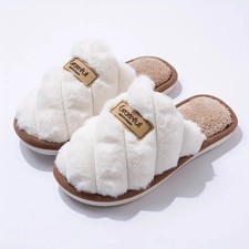 Women's Plaid Color-Block Winter Slippers,Cozy Plush Faux Fur Lining