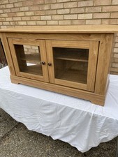 Kingstown Corner TV Display Unit Featuring Double Glass Doors. Light Oak Finish