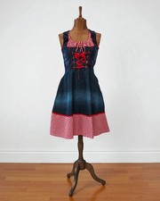 Dirndl Dress Traditional Country Folk Bavarian Oktoberfest Corset Denim - UK 10