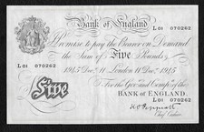 White Fiver £5 Banknote K O