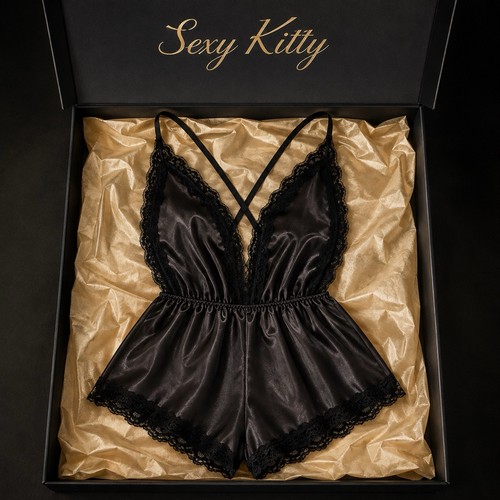 Women black satin - black, lace
