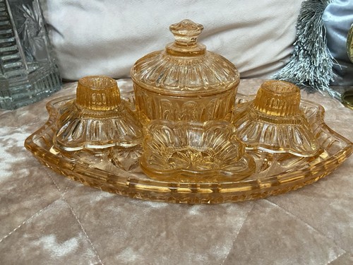 Pink glass dressing - dressing, table