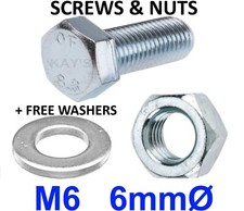 M6 (6mmØ) BOLTS AND NUTS FULLY THREADED ZINC PLATED SET SCREWS NUTS FREE WASHERS