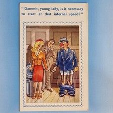 Comic Postcard C1930 Lift Elevator Blonde Operator Old Man Braces Pants Down