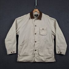 Vintage BANANA REPUBLIC Jacket Mens Small Khaki Barn Coat Leather Collar Canvas