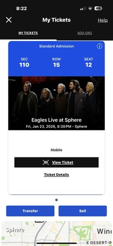The eagles sphere ticket - the,