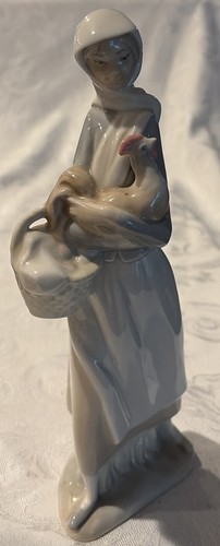 Lladro girl with cockerel and - with,