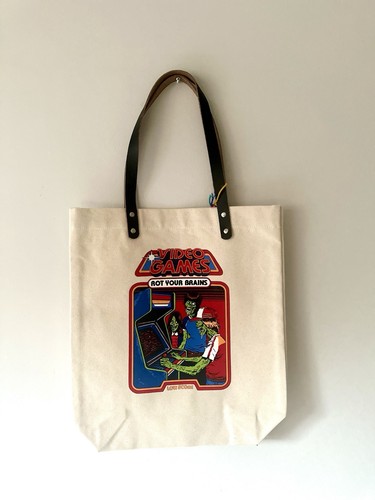 Canvas tote bag with - with, leather