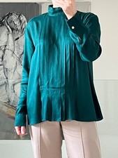 By Malene Birger Long Sleeve Blouse Emerald Green Pleated Details Size 40 ( M)