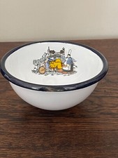 Vintage Blue White Enamel Bowl Brittany French Shabby Chic