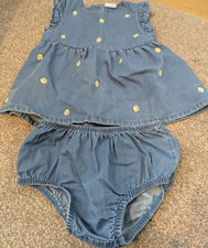 Fred & Flo baby girl denim dress and shorts, embroidered flowers 18-24 months