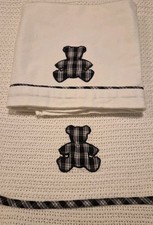 Mothercare Pram Blanket Cellular White Cotton Blue Bear 2910954 UK Sheet Vintage