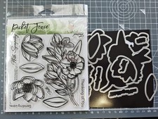 Picket Fence Studios Graceful Magnolias clear stamp & coordinating dies VGC