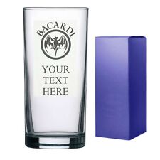 Personalised Engraved Hi ball mixer spirit BACARDI  glass ANY MESSAGE