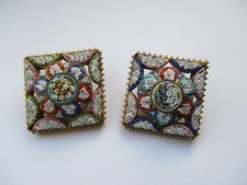 Micromosaic hat pin -topper only x 2 - antique 25 mm x 25 mm
