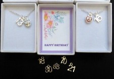 Birthday Necklace Small Crystal Heart & Number in Gift Box & Organza Bag 