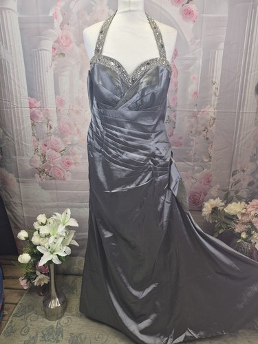 Charcoal metallic halter prom - charcoal,