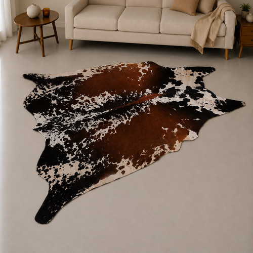Genuine brown white cowhide - white,