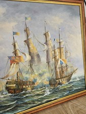 Oil Painting Dutch East Indiaman Seascape Ships at Sea signed by Melville