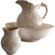 Antique White Floral Pitcher &