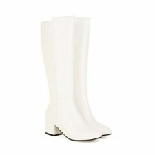 Womens Heels Shoes Round Toe Casual Block Heel Patent Leather Knee High Boots