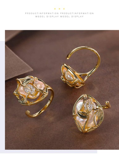 Baroque pearl leaf ring - baroque,