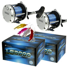 2 x Sea Fishing Multiplier Reel with 20lb Blue Sea Line LS3000 Sea Boat Pier