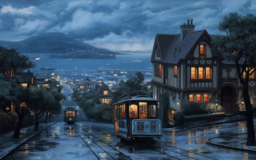 Trams cityscape mountain - cityscape, snow