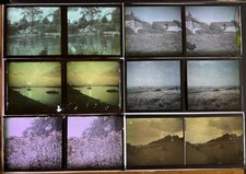 Six Glass Autochrome Stereo Slides, Houses, Landscape, Seascape