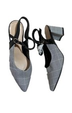New Womens Pointy Grey Plaid Tartan Casual Shoes Low Block Heel EU 38 US 7.5 UK5