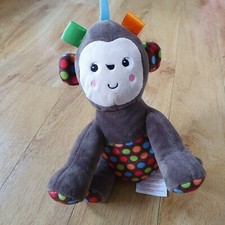 Poundland Get Comfy Monkey Rattle Soft Toy Plush Pram Spotty Polka Dot