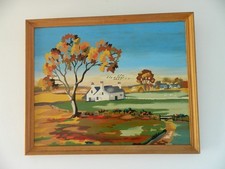 Vintage 1960's Framed Cottage, Rural Landscape Scene  - Paint by Numbers