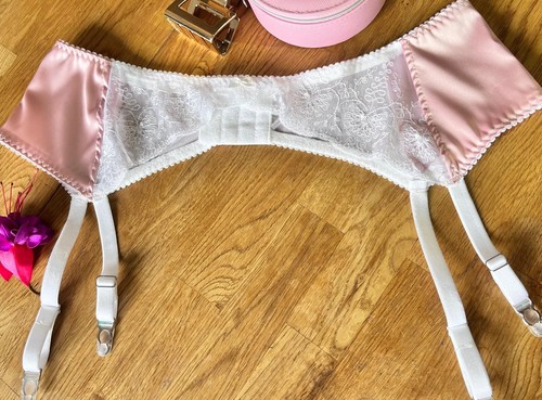 Womens pink satin white lace - satin,