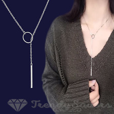 Punk Simple Style Open Circle Y Shaped Lariat 925 Sterling Silver Pltd Necklace