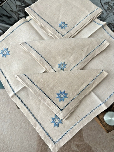 Vintage ivory linen table - vintage,