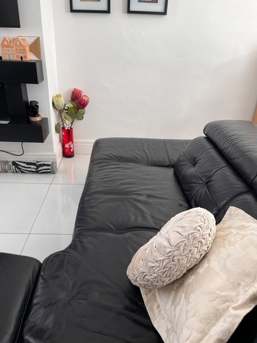 Black leather corner sofa - black,