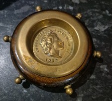 Brass And Wood Vintage Ships Wheel Shape Brass Inner Queen Elizabeth 1953 